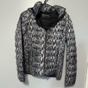 Michael Kors Women's Snake Print Puffer Jacket - Black and White